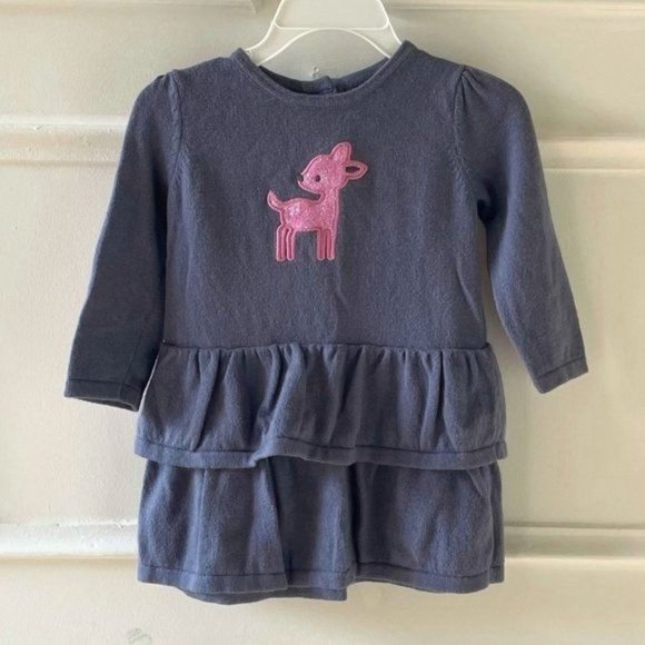 Gymboree Gray Knit Toddler Baby Dress 6-12M Pink Deer Applique - Picture 1 of 7